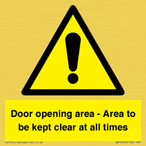 Door opening area - Area to be kept clear at all times